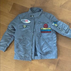 Gray Racer Style Bomber Jacket